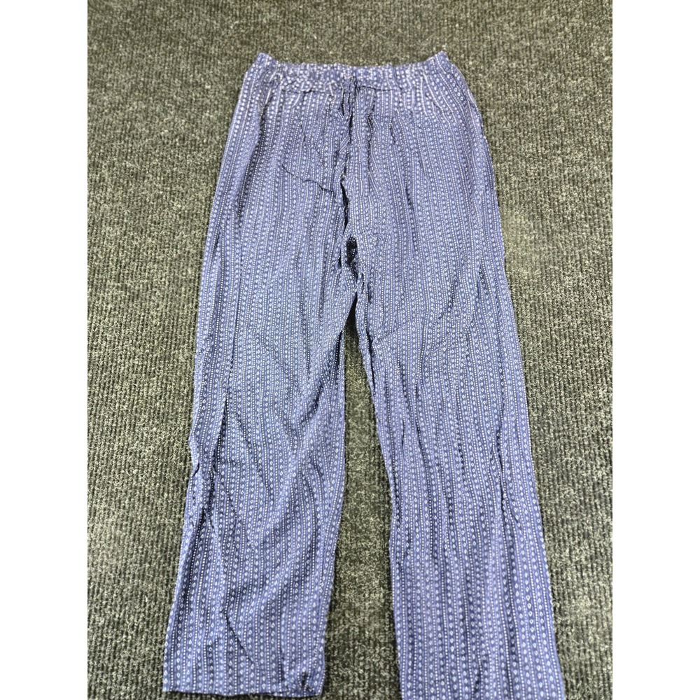 My Michelle Blue White Printed Rayon Wide Leg Drawstring Pants Large 3878-DU3J